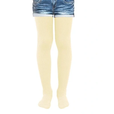 Image of Kids Fashion Girls Ribbed Semi Opaque Tights 40 Denier (2 4 Years (98cm), Ecru)