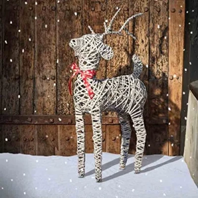 Image of Marco Paul Traditional Novelty Woven Reindeer Dasher Christmas Decorations with Rustic Finish Natural Outdoor Indoor Standing Deer Ornament Festive Xmas Home Décor