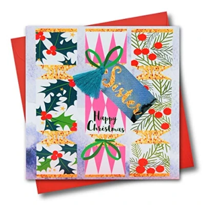 Image of Christmas Card, Crackers, Sister, Happy Christmas, Tassel Embellished