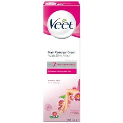 Image of Veet Pure Hair Removal Cream, Legs &amp; Body, Normal Skin, 100ml each, 1 Spatula, Long Lasting Smoothness, Hydrates Exfoliates Least Number of Ingredients (Packaging may vary)