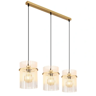 Image of Gorley Bar Pendant Ceiling Light Gold Colours Matt Opal Glass Shade 3x E27