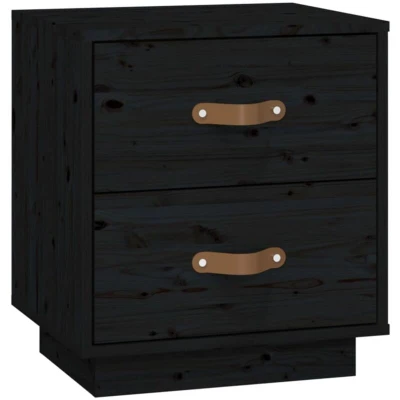 Image of vidaXL Bedside Cabinet Black 40x34x45 cm Solid Wood Pine