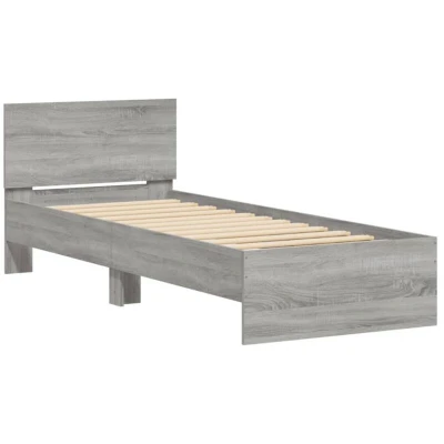 Image of vidaXL Single Bed Frame with Headboard Grey Sonoma Engineered Wood 90x190 cm Sleep Support Bedroom Furniture Sturdy Plywood Slats