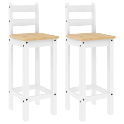 Image of vidaXL White Solid Wood Pine Bar Stools Rustic Pub Chairs with Footrest, Backrest for Kitchen/Dining Room, 37x38.5x107cm, 2 pcs Set