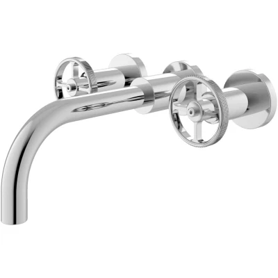 Image of Hudson Reed TIW317 Revolution ǀ Modern Bathroom Industrial Inspired Wall Mounted Basin Mixer Tap with Two Round Handles, 113mm x 255mm, Chrome