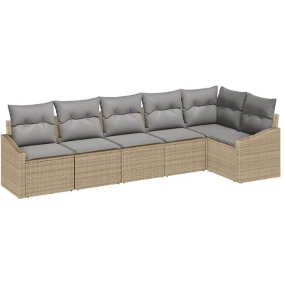 Image of vidaXL 6 Piece Garden Dining Set with Cushions Beige Poly Rattan