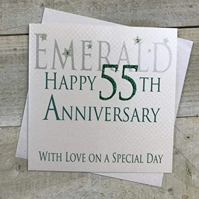 Image of white cotton cards Emerald Happy 55th Love On A Special Day, Handmade Anniversary Card (Code AW55)