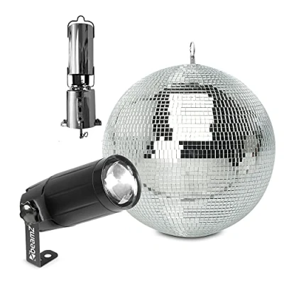 Image of Battery Powered Hanging Glitter Mirror Ball 30cm &amp; LED Spot Light for Wedding Disco Prom Dance Hall, PS6WB G007NWS