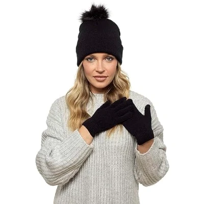 Image of Thingimijigs Ladies Pom Hat and Touch Screen Gloves Set Black