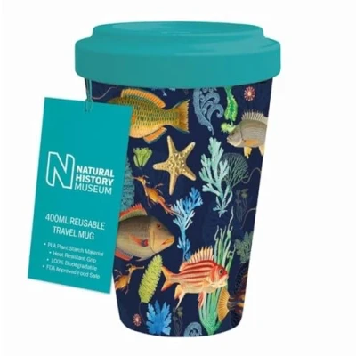 Image of Museums &amp; Galleries 400ml Reusable Travel Mug an Array of Marine Life Design Sustainable Kitchenware Gift Idea