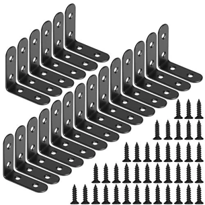 Image of Corner Brace 90 Degree Bracket Right Angle Brackets Stainless Steel Support with Screws for Furniture Desk Table Shelf 50*50mm 20pcs Black