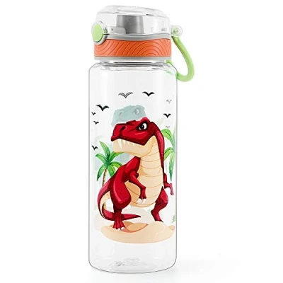 Image of Home Tune Cute Water Bottle, BPA FREE Tritan, Leak Proof, Easy Clean, Carry Handle, 680ml Dinosaur