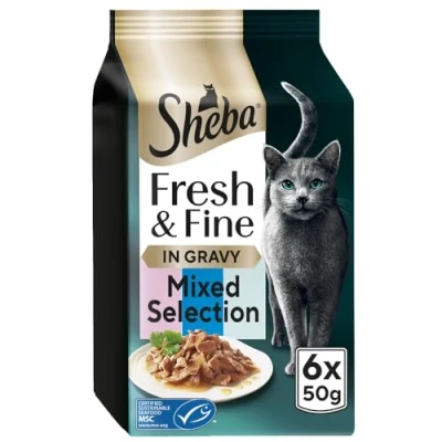 Image of SHEBA Fresh &amp; Fine Cat Pouches with Salmon Tuna in Gravy 8 x 6x50g