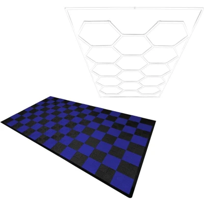 Image of MonsterShop Hexagon LED Light &amp; Vented Garage Floor Tiles with Edges 60 Black Blue