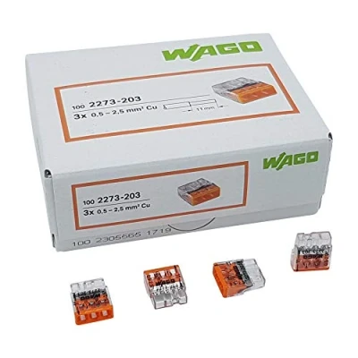 Image of 100 Pieces Wago 2273 203 Compact Junction Box Terminal Ø 0.5 2.5 mm², 3 pin, Transparent/Orange