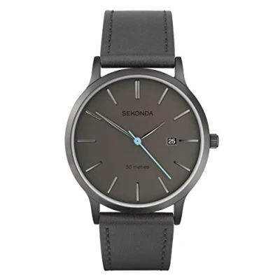 Image of Sekonda Bergen Mens 39mm Quartz Watch in Grey with Analogue Date Display, and Leather Strap 1844