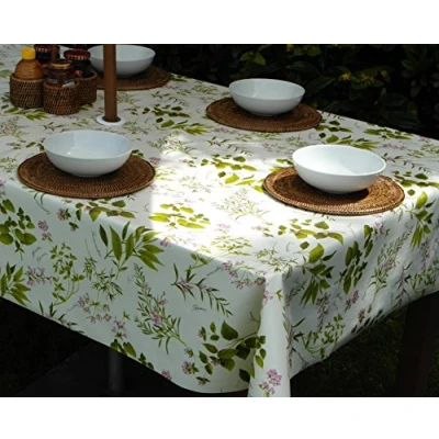 Image of 55x98&quot; (140x250cm) RECTANGLE PVC/VINYL TABLECLOTH HERB GARDEN WITH PARASOL HOLE