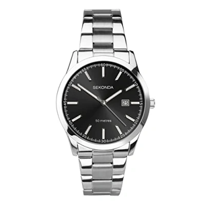 Image of Sekonda Men&#039;s Classic Stainless Steel Bracelet Watch with Black Dial 1944