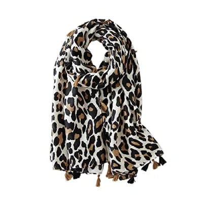 Image of LumiSyne Women&#039;s Scarf Chic Leopard Animal Print Fashion Classic Cotton Linen Scarves With Tassels Long Warm Sunscreen Shawl Wrap All Season