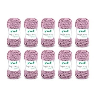 Image of Gründl 3360 29 King Cotton 1 pack of 10 x 50g Hand Knitting Yarn, 55% Polyacrylic, 45% Egyptian Cotton, Rose, 28 31 7 cm
