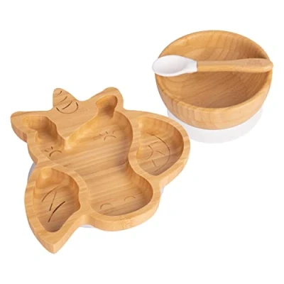 Image of White Bella The Unicorn Bamboo Suction Dinner Set