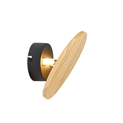 Image of Qazqa Rural Wall Lamp I Light Round Wood Pulley Country Suitable for LED G9 2 Living Room Kitchen Bedroom
