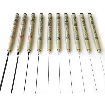 Image of Pigma Sakura Superfine Tip Micron and Graphic Pigment Black Marker Pens 0.05mm to 3mm (Pack of 10)