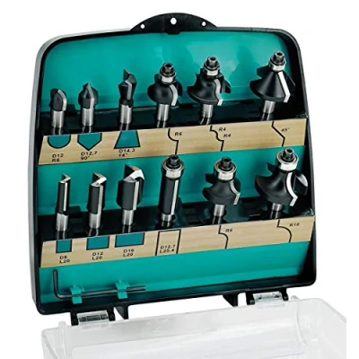 Image of ENT 09012 12 Piece Router bit Set Carbide Shank 8 mm Different Types of bits in a high Quality Compact case