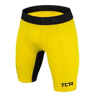 Image of TCA Boys&#039; SuperThermal Compression Base Layer Thermal Under Shorts Sonic Yellow/Black, 8 10 Years