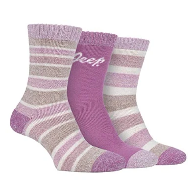 Image of Jeep 3 Pairs Ladies Performance Polyester Heavy Duty Cushioned Hiking Boot Socsk (4 8, Rose/Cream/Punch)
