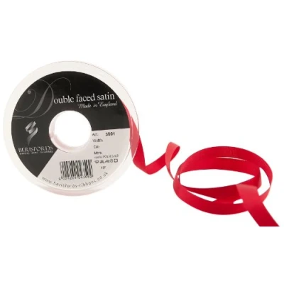 Image of Berisfords 3501 10mm 15 Red Double Satin Ribbon x 20mtr, 10 mm