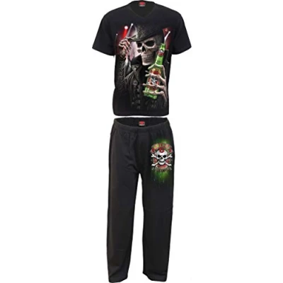 Image of Spiral Triple 6 4Pc Mens Gothic Pyjama Set S Black