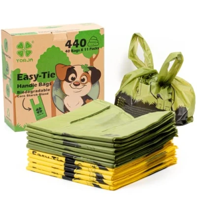 Image of YORJA Tie Handles Dog Poo Bags, 440 Pet Poop Thick and Strong 100% Leak Proof Biodegradable Waste Bags