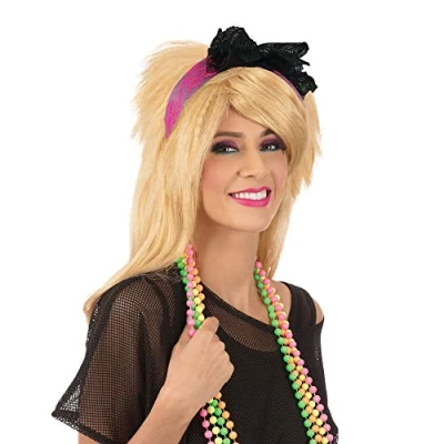 Image of Bristol Novelty BA258 Headband 80&#039;s Neon Lace Pink 1pc. 80s, Womens, One Size