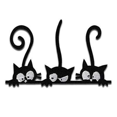 Image of Three Cats Animal Iron on Patches Adhesive Emblem Stickers Appliques, Size: 8,8 x 5,5 cm
