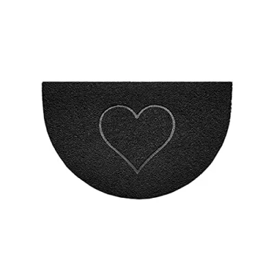 Image of Nicoman Embossed Halfmoon Half Circle Door Mat Dirt Trapper Jet Washable Doormat 70x44cm (Black, HEART Shape) Use Outdoor ONLY