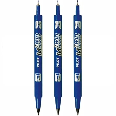 Image of PILOT TWIN MARKER Pens Bullet Tip Blue indélibile 2: Medium and fine
