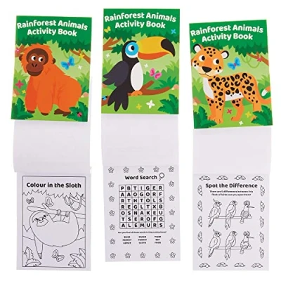 Image of Baker Ross FX554 Rainforest Animal Activity Books Pack of 12, Entertaining for Kids