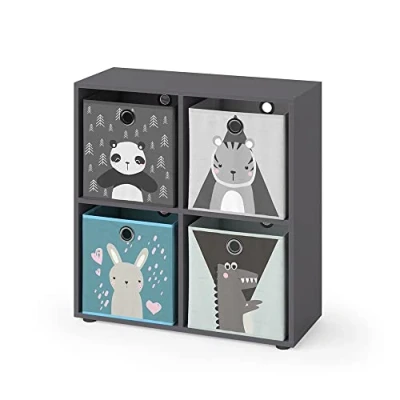 Image of Vicco Kids&#039; shelf Tetra, Grey, 72 x 72.6 cm with 4 folding boxes