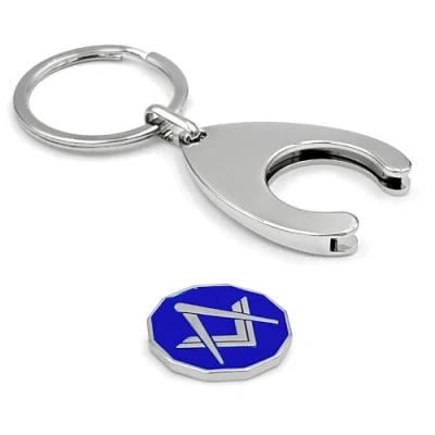 Image of THE MASONIC COLLECTION Forget Me Not Trolley Keychain and Coin Designed with Square &amp; Compass Freemason Gift for Men