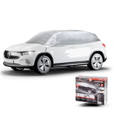 Image of WALSER Car Cover All Weather Light Half Garage Size L Grey Waterproof Dustproof with UV Protection Reinforced Strap Attachment