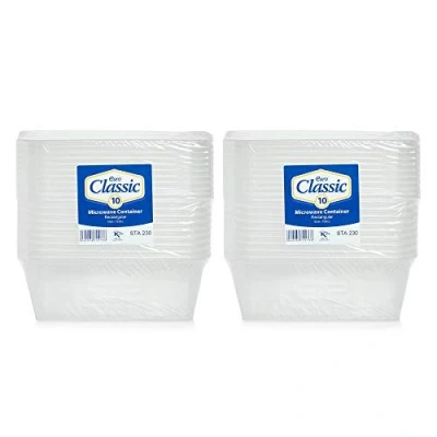 Image of Pack of 20 Plastic Food Containers with lids Meal Prep Takeaway Container Microwave, Freezer &amp; Dishwasher Safe Durable Clear (750ml)