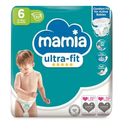 Image of Mamia Ultra fit XL Size 6 Nappies 2X Pack of 30 (60 Nappies)