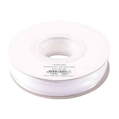 Image of Vaessen Creative Satin Ribbon, White, 3mm x 100m Double Sided Shine for Card Making, Scrapbooks, Gift Wrapping and Other Craft Projects