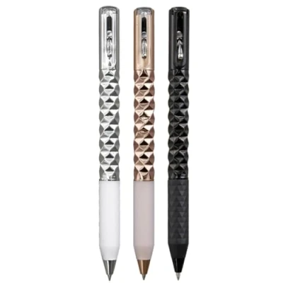 Image of Carerina Geometric Metal Crinkle Pen Fidget, Stress Relief Shape Shifting Switchpen, 0.5mm Retractable Gel Pen, Multicolor