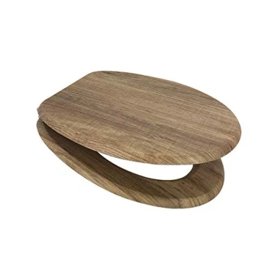 Image of Euroshowers MDF Wood Veneer Wooden Design Toilet Seat with Chrome Bar Hinge (Rustic Oak)