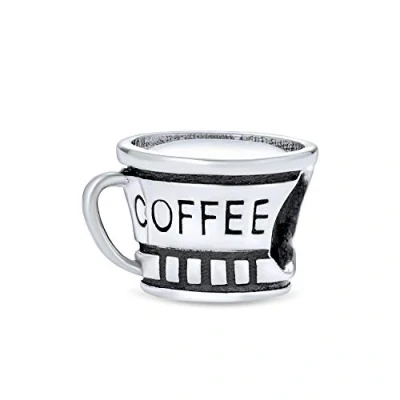 Image of Latte Travel Mug Cup Coffee Charm Bead For Women Student Teen .925 Sterling Silver Fits European Bracelet