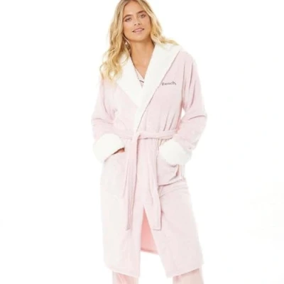 Image of Bench Womens Rhiannon Hooded Fleece Robe Dressing Gown Pockets Light Pink 12