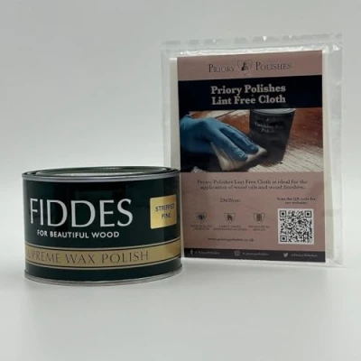 Image of Fiddes Supreme Stripped Pine Wax 400ml + Free Priory Polishes Lint Cloth