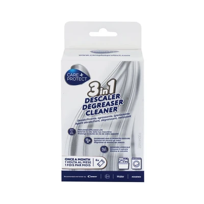 Image of CARE + PROTECT 3 in 1 Washing Machine and Dishwasher Cleaner, Descaler, Degreaser Hygienizer, Removes Limescale, Residuals, Prevents Bad Odours, 6 Sachets for Months Supply